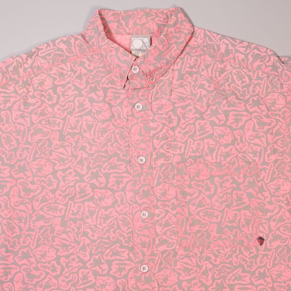 VTG OP Ocean Pacific Shirt Bright Pink Aloha Camp Made in USA Mens Medium